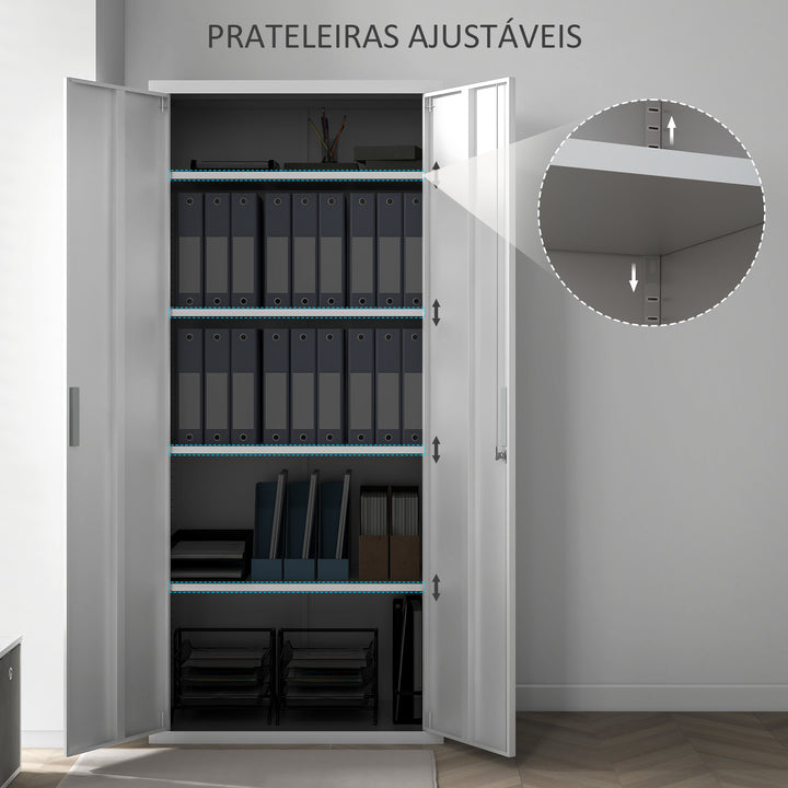 Armário para Arquivos de 5 Níveis com Chaves Prateleiras Ajustáveis Armário de Arquivos Metálico para Escritório Estudio Sala de Estar 80x40x180 cm Branco