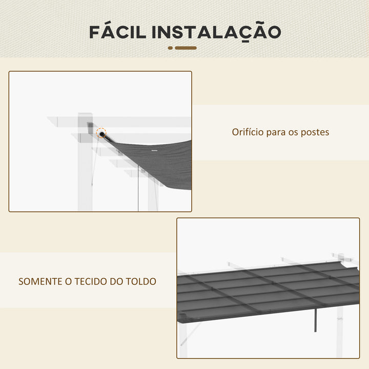 Cobertura para Pérgola 3,5x2,5 m Teto de Substituição Retrátil para Pérgola com 10 Orifícios de Drenagem Cinza Escuro