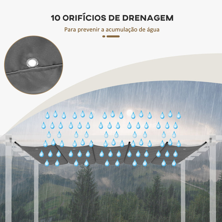 Cobertura para Pérgola 3,5x2,5 m Teto de Substituição Retrátil para Pérgola com 10 Orifícios de Drenagem Cinza Escuro