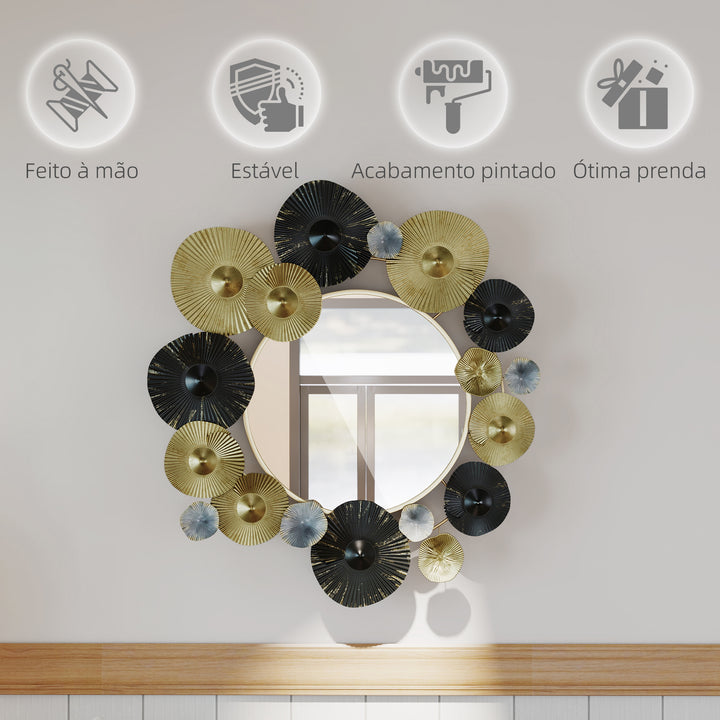 Espelho Decorativo de Parede Decoração de Parede Metálica com Espelho para Sala, Quarto Corredor 84x84 cm Dourado e Preto