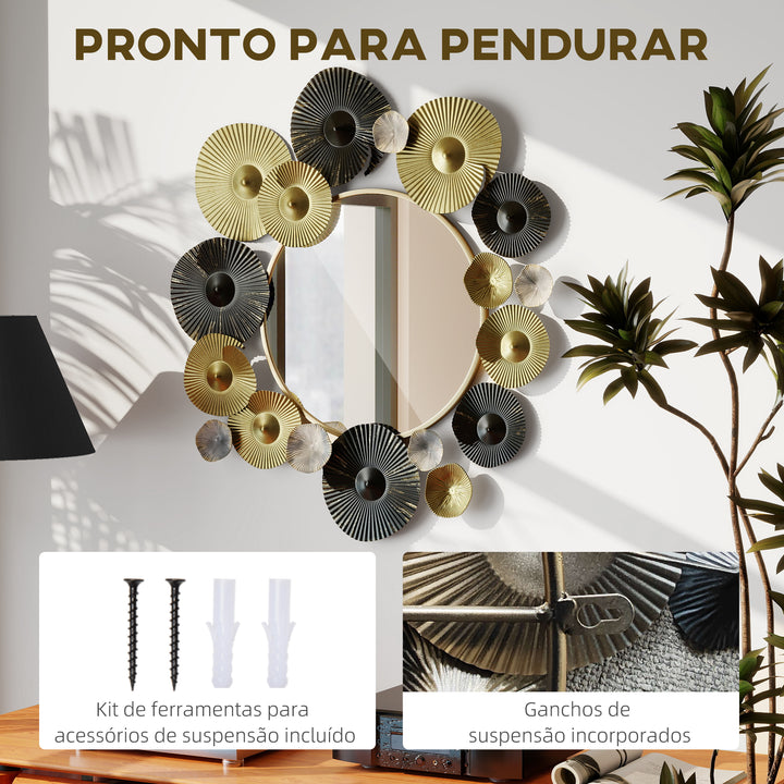 Espelho Decorativo de Parede Decoração de Parede Metálica com Espelho para Sala, Quarto Corredor 84x84 cm Dourado e Preto