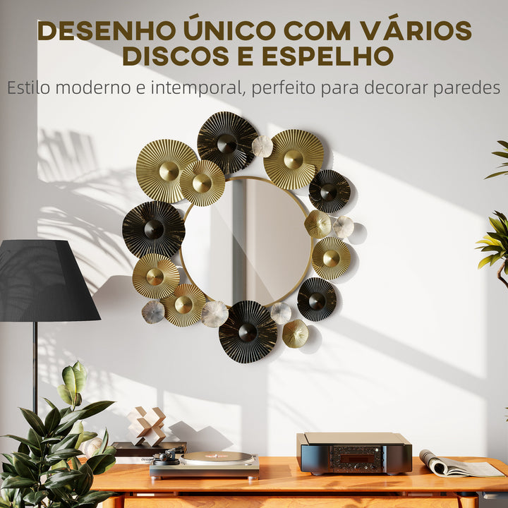 Espelho Decorativo de Parede Decoração de Parede Metálica com Espelho para Sala, Quarto Corredor 84x84 cm Dourado e Preto