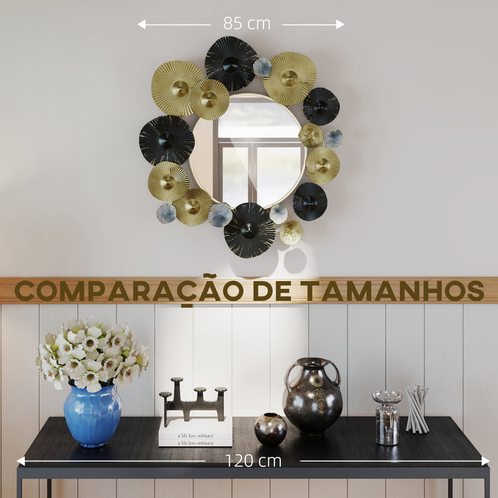 Espelho Decorativo de Parede Decoração de Parede Metálica com Espelho para Sala, Quarto Corredor 84x84 cm Dourado e Preto