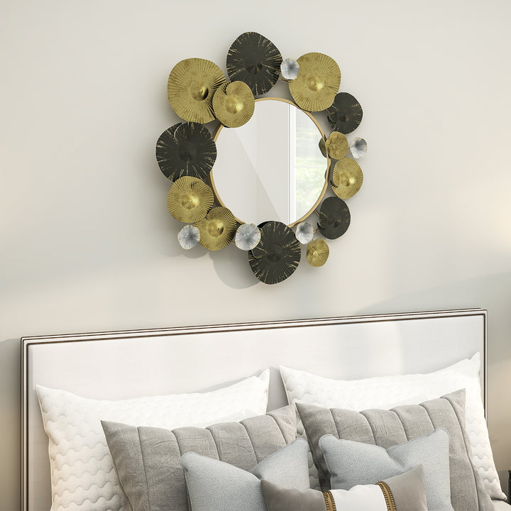 Espelho Decorativo de Parede Decoração de Parede Metálica com Espelho para Sala, Quarto Corredor 84x84 cm Dourado e Preto