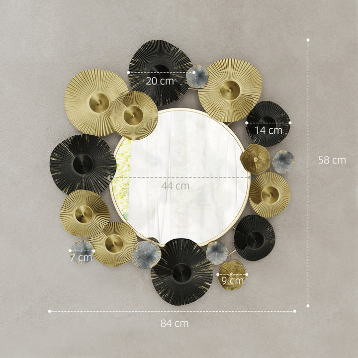 Espelho Decorativo de Parede Decoração de Parede Metálica com Espelho para Sala, Quarto Corredor 84x84 cm Dourado e Preto