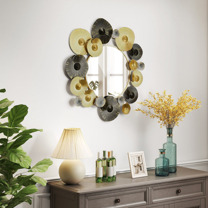 Espelho Decorativo de Parede Decoração de Parede Metálica com Espelho para Sala, Quarto Corredor 84x84 cm Dourado e Preto