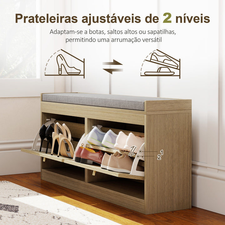 Banco Sapateira Banco de Entrada Boémio com Assento Acolchoado Portas Frentes de Vime Prateleira Ajustável para 8 Pares de Sapatos 105x35x47 cm Madeira