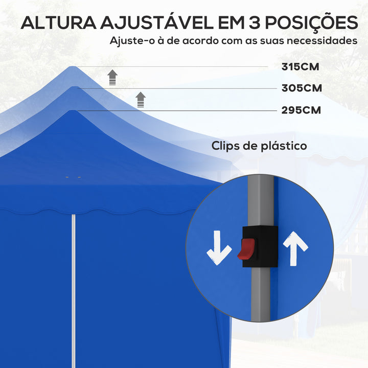 Tenda Dobrável Pop Up Tenda 596x300x315 cm Tenda Dobrável com 6 Paredes Laterais Anti-UV Altura Ajustável Bolsa de Areia e Bolsa de Transporte para Campismo Festas Azul