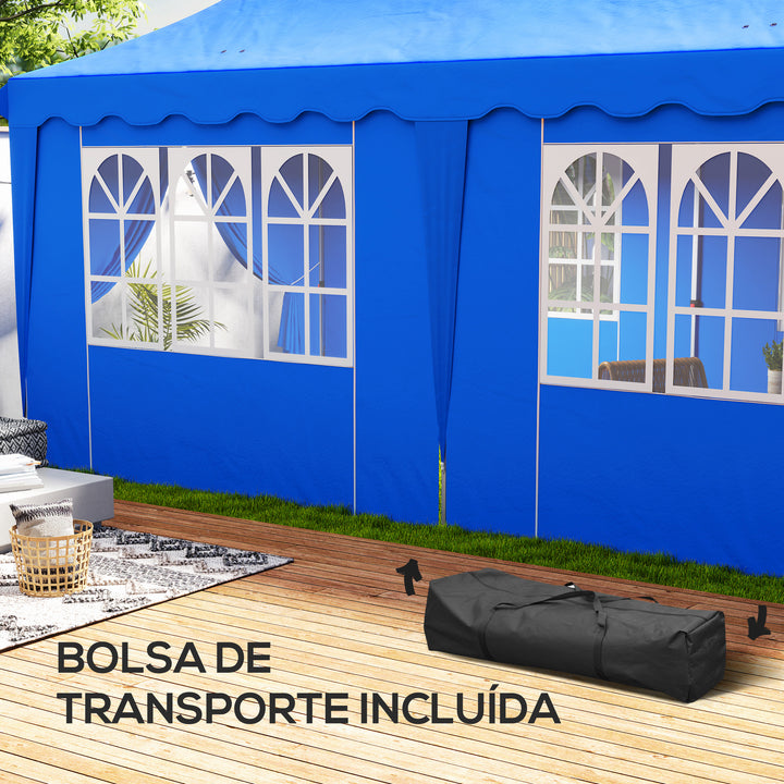 Tenda Dobrável Pop Up Tenda 596x300x315 cm Tenda Dobrável com 6 Paredes Laterais Anti-UV Altura Ajustável Bolsa de Areia e Bolsa de Transporte para Campismo Festas Azul