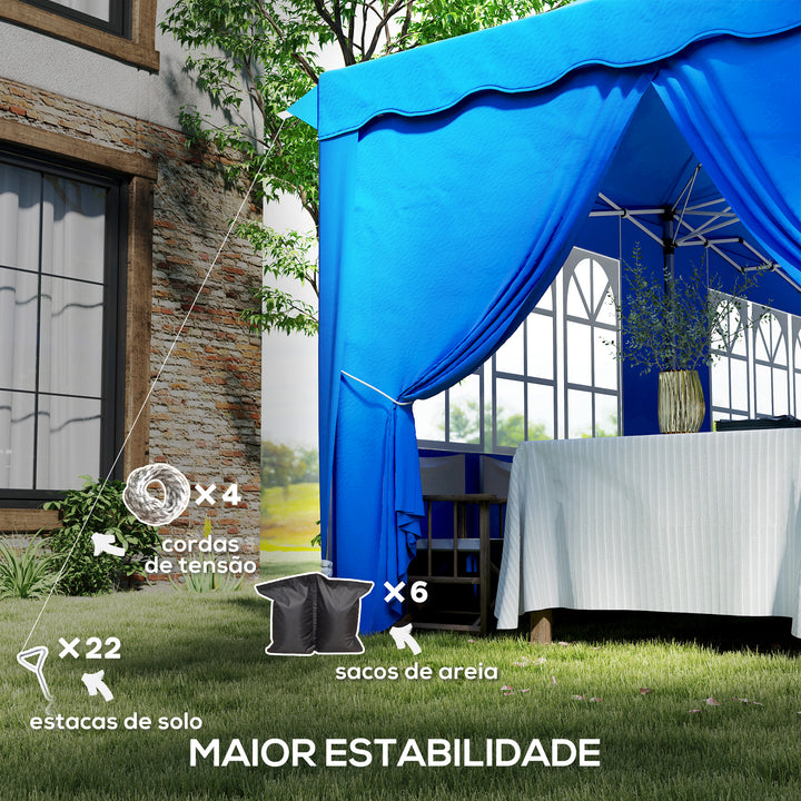 Tenda Dobrável Pop Up Tenda 596x300x315 cm Tenda Dobrável com 6 Paredes Laterais Anti-UV Altura Ajustável Bolsa de Areia e Bolsa de Transporte para Campismo Festas Azul