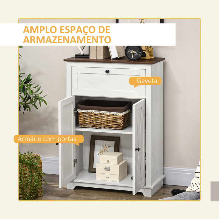 Aparador para Sala de Estar Armário de Armazenamento com Portas Duplas Gaveta e Prateleira Ajustável para Cozinha Dormitório 60x30x87,4 cm Branco
