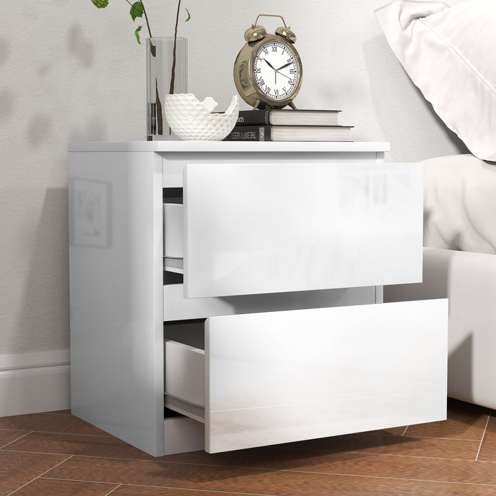 Mesa de Cabeceira Moderna Mesa de Cabeceira com 2 Gavetas Mesa de Cabeceira para Dormitório 40x34x45 cm Branco Brilhante