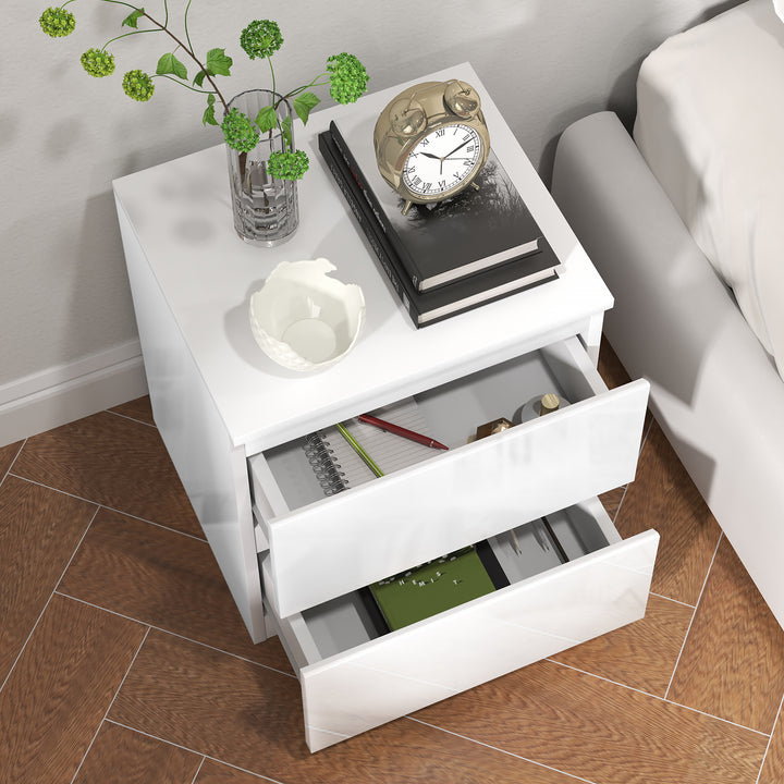 Mesa de Cabeceira Moderna Mesa de Cabeceira com 2 Gavetas Mesa de Cabeceira para Dormitório 40x34x45 cm Branco Brilhante