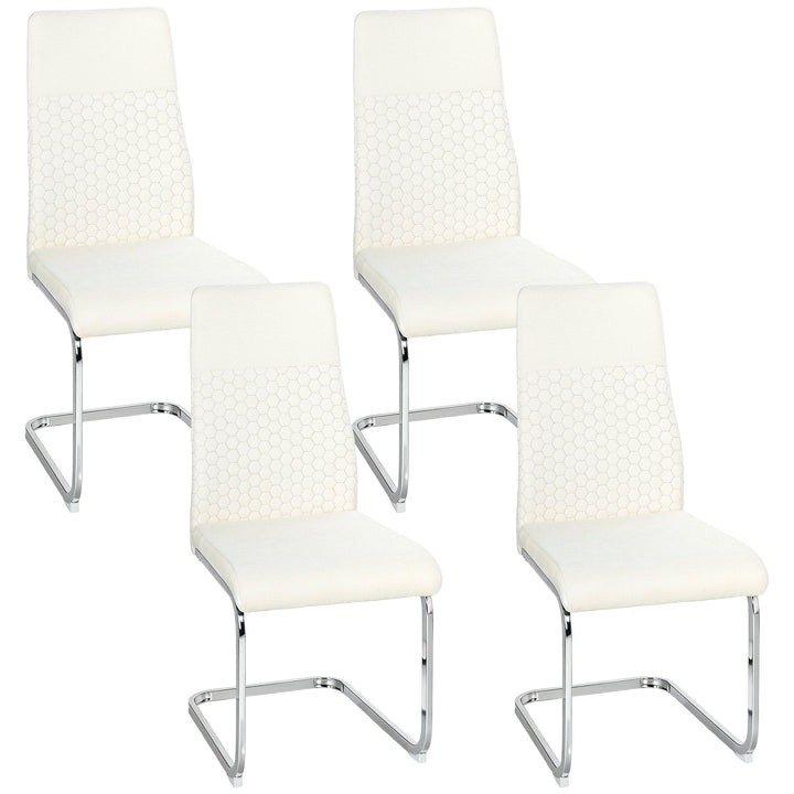 Conjunto de 4 Cadeiras de Sala de Jantar Estofadas em Veludo com Assento Acolchoado e Pés de Metal Cadeiras Cantilever Modernas 45x61x98 cm Creme