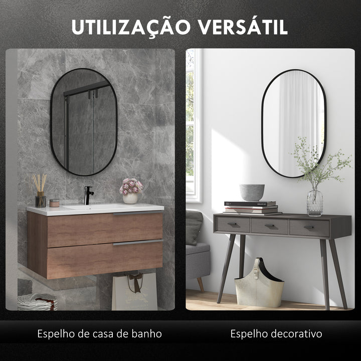 Espelho Casa de Banho Ovalado 60x90 cm Espelho Decorativo de Parede com Estrutura de Alumínio para Sala de Estar Entrada Corredor Horizontal ou Vertical Preto