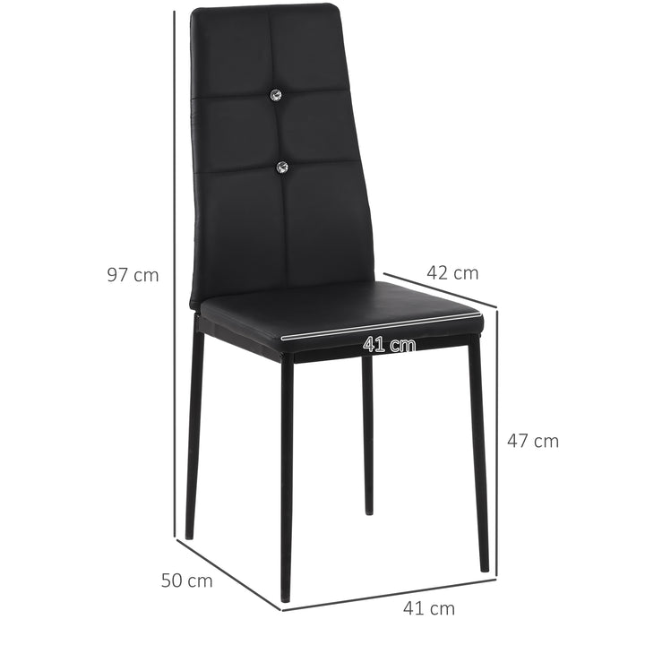 Conjunto de 6 Cadeiras de Sala de Jantar Estofadas em PU Cadeiras de Cozinha com Encosto Alto com Botões e Pernas de Aço Desenho Moderno para Sala de Estar Quarto 41x50x97 cm Preto