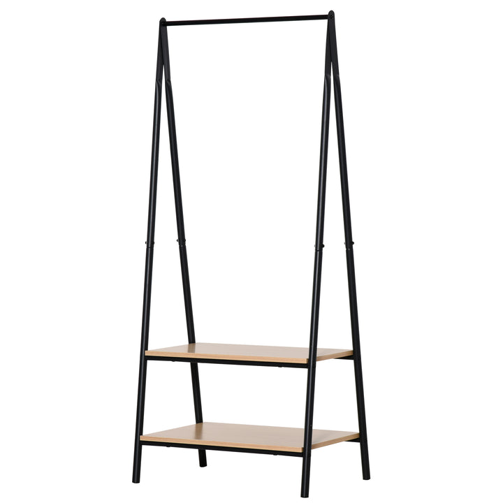Suporte para Cabides com 2 Prateleiras de Armazenamento Barra para Pendurar e Estrutura de Aço para Entrada Corredor Dormitório 64x42,5x149 cm Preto