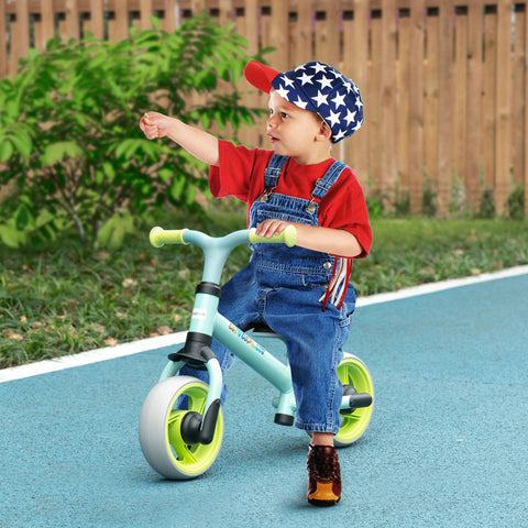 Bicicleta sem Pedais para Crianças de 18-48 Meses Bicicleta de Equilíbrio com Assento Ajustável em Altura Carga 25 kg 66,5x34x47 cm Verde