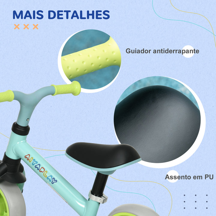 Bicicleta sem Pedais para Crianças de 18-48 Meses Bicicleta de Equilíbrio com Assento Ajustável em Altura Carga 25 kg 66,5x34x47 cm Verde