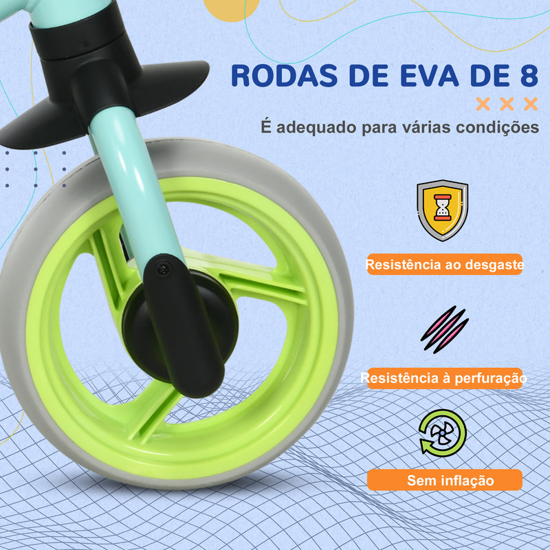 Bicicleta sem Pedais para Crianças de 18-48 Meses Bicicleta de Equilíbrio com Assento Ajustável em Altura Carga 25 kg 66,5x34x47 cm Verde