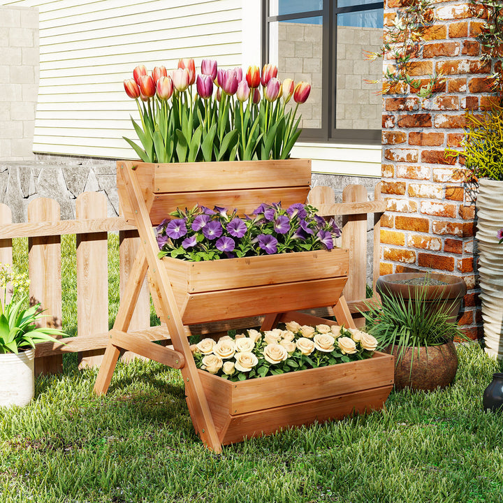 Floreira de Madeira de 3 Níveis Floreira Elevada de Exterior com Orifícios de Drenagem Ideal para Plantas e Flores Terraço ou Jardim 65x75x76 cm Castanho