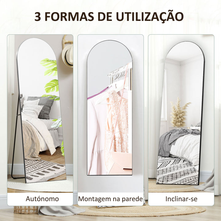Espelho de Pé 150 x 50 cm Corpo Inteiro Independente, Encostado ou de Parede, Sem Moldura, Preto