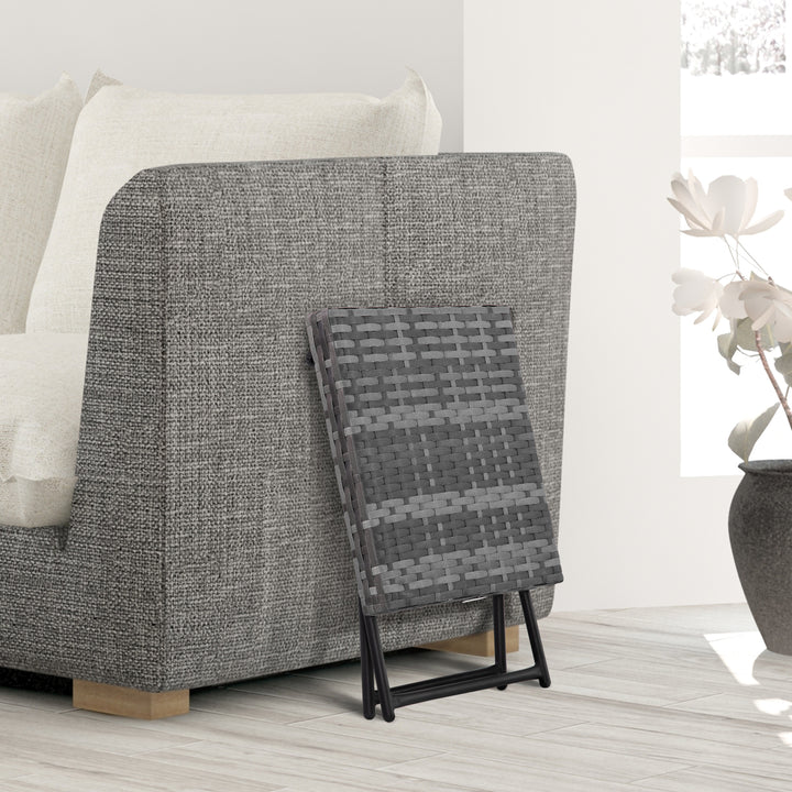 Mesa de Jardim em Vime Sintético Mesa de Terraço Exterior Dobrável com Pés Cruzados e Estrutura de Aço para Pátio Varanda 40x40x40 cm Cinza