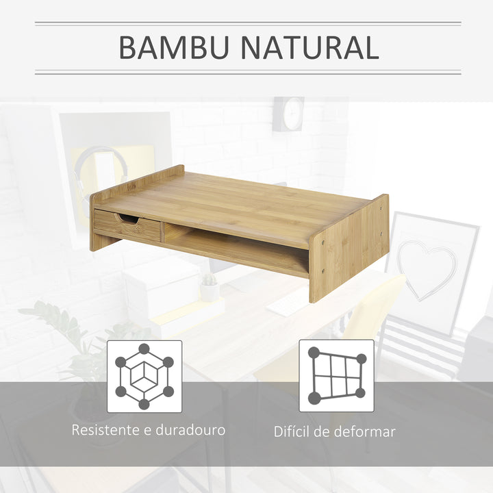 Suporte para Monitor de Bambu Secretária para Computador Portátil Organizador de Secretária 49x25,5x11,5 cm