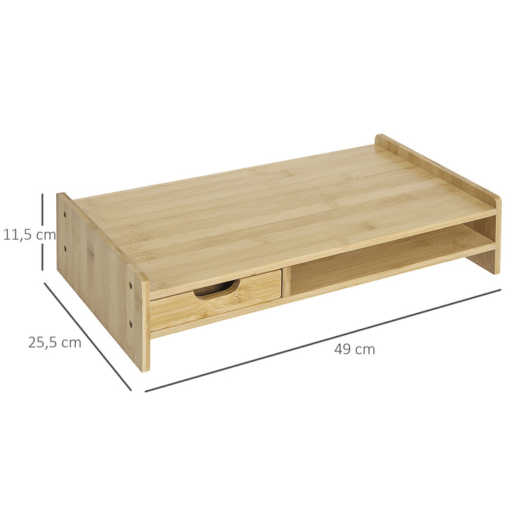 Suporte para Monitor de Bambu Secretária para Computador Portátil Organizador de Secretária 49x25,5x11,5 cm