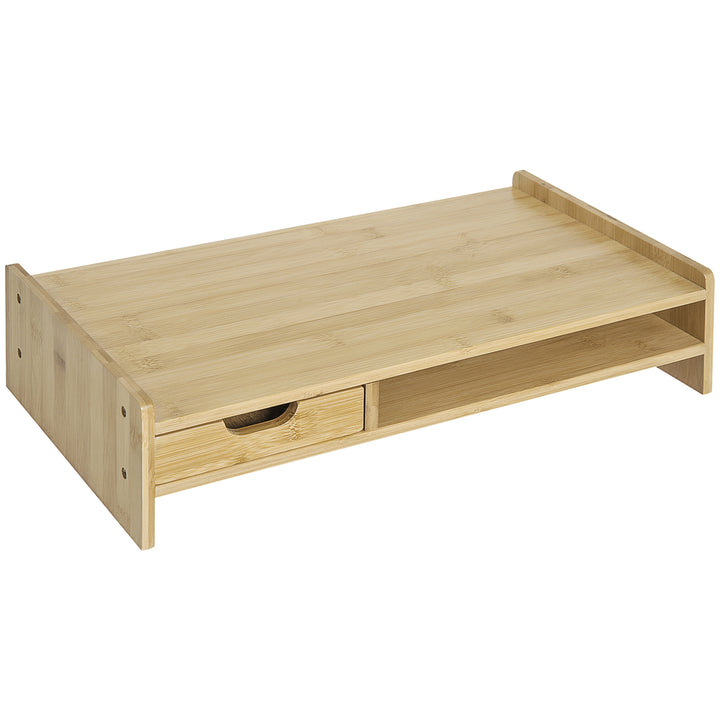 Suporte para Monitor de Bambu Secretária para Computador Portátil Organizador de Secretária 49x25,5x11,5 cm