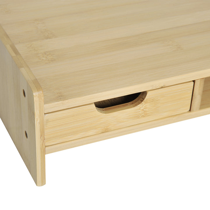 Suporte para Monitor de Bambu Secretária para Computador Portátil Organizador de Secretária 49x25,5x11,5 cm