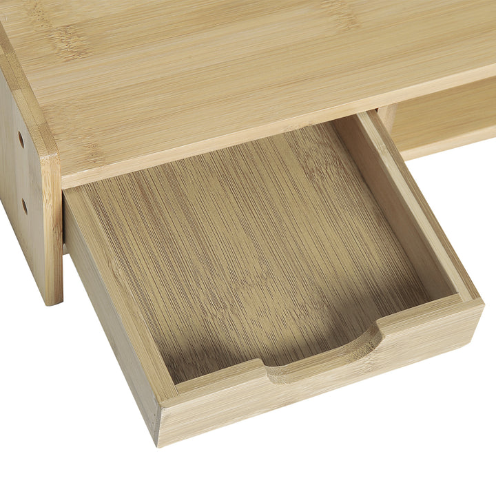 Suporte para Monitor de Bambu Secretária para Computador Portátil Organizador de Secretária 49x25,5x11,5 cm