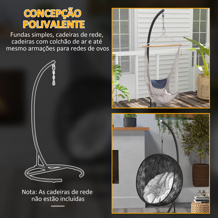 Suporte para Cadeira Suspensa com Base Redonda Estrutura Metálica Suporte para Cadeira Suspensa para Interior e Exterior Capacidade 150 kg Ø102x195 cm Preto