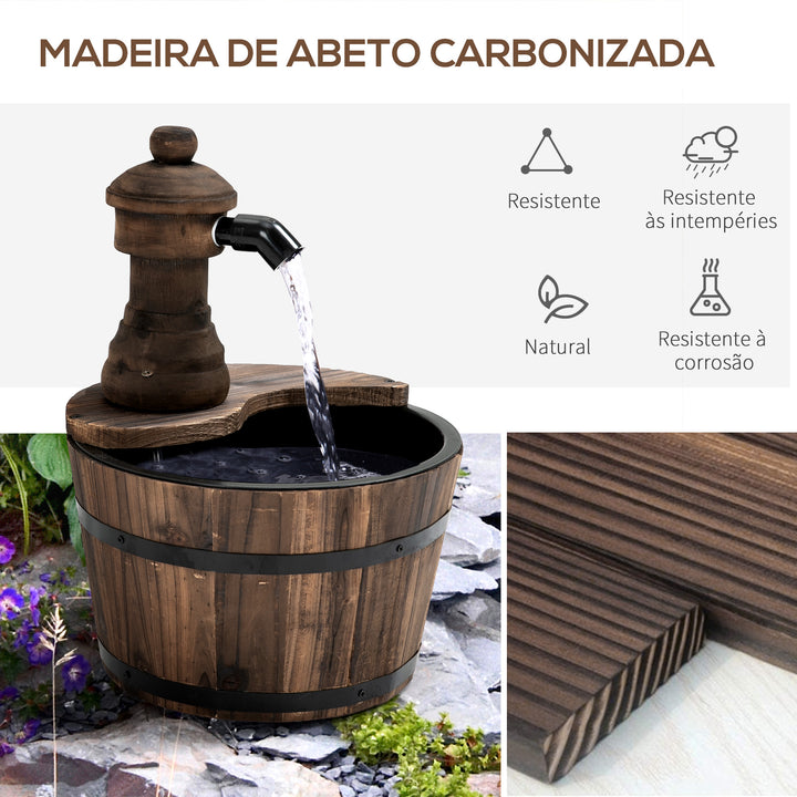 Fonte de Água de Madeira Fonte de Jardim em Cascata com Bomba Elétrica e Saída de Água Ajustável para Decoração Pátio Varanda 27x27x37 cm Madeira