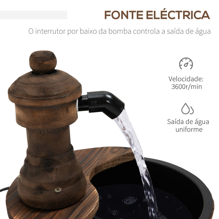 Fonte de Água de Madeira Fonte de Jardim em Cascata com Bomba Elétrica e Saída de Água Ajustável para Decoração Pátio Varanda 27x27x37 cm Madeira