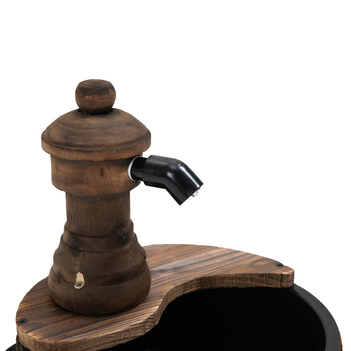 Fonte de Água de Madeira Fonte de Jardim em Cascata com Bomba Elétrica e Saída de Água Ajustável para Decoração Pátio Varanda 27x27x37 cm Madeira