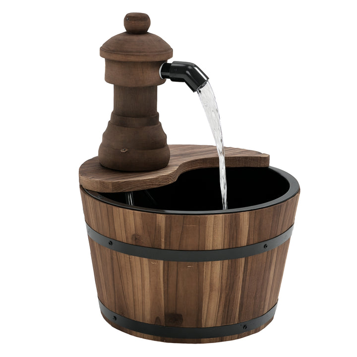 Fonte de Água de Madeira Fonte de Jardim em Cascata com Bomba Elétrica e Saída de Água Ajustável para Decoração Pátio Varanda 27x27x37 cm Madeira