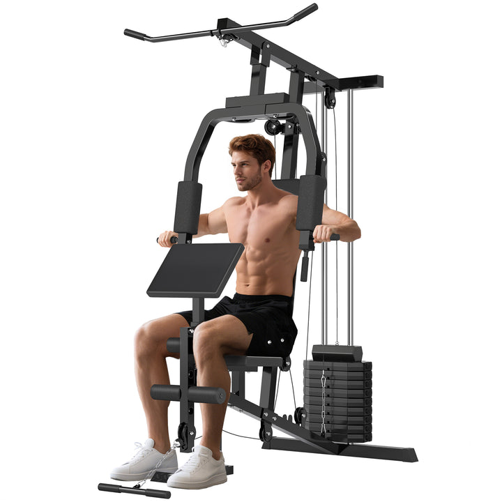 Multi Estação de Musculação Máquina de Musculação com Estribo para Pernas e Placas de Peso de 45kg para Treinamento Fitness em Casa Academia 148x108x207cm Preto