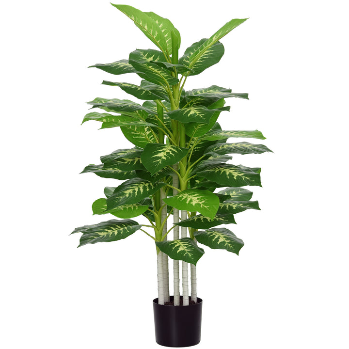 Planta Artificial de 120 cm com 53 Folhas Realistas e Vaso de Cimento Planta Sintética Decoração para Casa Escritório e Exterior Verde