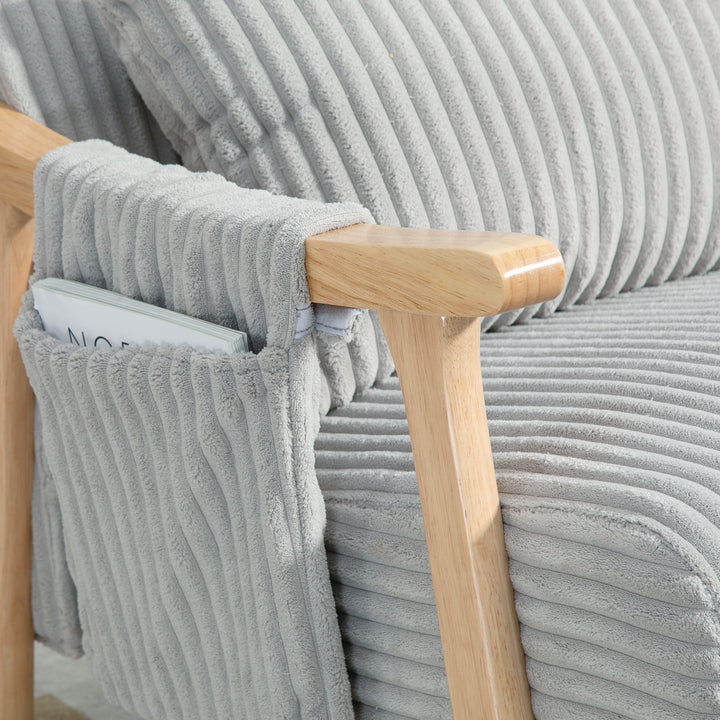 Poltrona Baloiço Moderna em Veludo Cotelê com Pés e Apoio para os Braços com Madeira de Faia Almofada Lombar e Bolso Poltrona de Amamentação Carga 120 kg para Dormitório Sala de Estar 65x90x98 cm Cinza