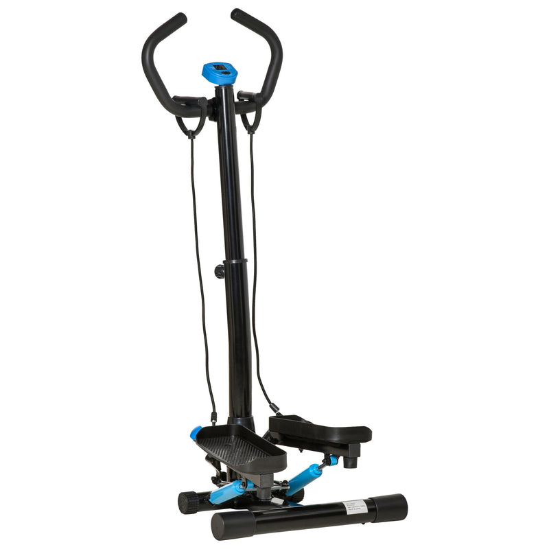 Máquina de Step Fitness com Guiador Ajustável em Altura Tela LCD Bandas Elásticas Pedais Antiderrapantes Equipamento de Exercício para Academia em Casa 55x53x118-128cm Preto