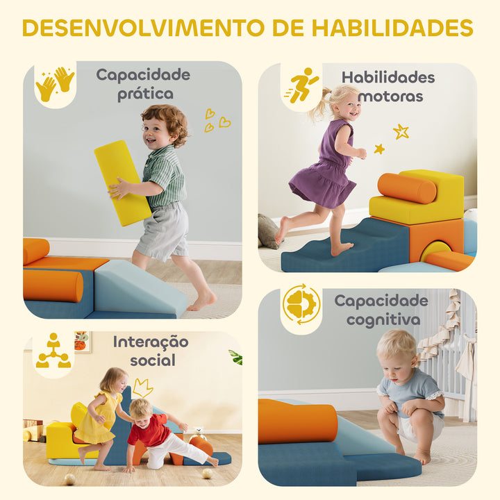 Conjunto de 9 Blocos de Espuma para Crianças Blocos de Psicomotricidade com Capas de Veludo Laváveis Conjunto de Escalada para Interior para Escalar e Rastejar Multicor