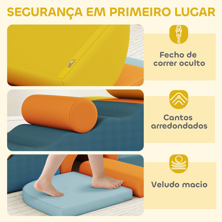Conjunto de 9 Blocos de Espuma para Crianças Blocos de Psicomotricidade com Capas de Veludo Laváveis Conjunto de Escalada para Interior para Escalar e Rastejar Multicor