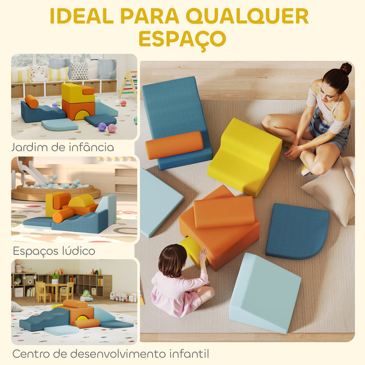Conjunto de 9 Blocos de Espuma para Crianças Blocos de Psicomotricidade com Capas de Veludo Laváveis Conjunto de Escalada para Interior para Escalar e Rastejar Multicor