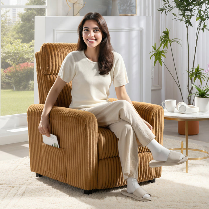 Poltrona Relax Reclinável Poltrona Reclinável Manual Estofada em Veludo Instalação Rápida Apoio para Pés Acolchoamento Grosso Para Sala de Estar Quarto Escritório 73x86x100 cm Marrom