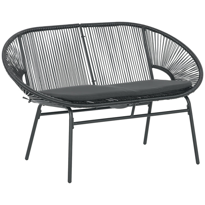 Sofá Acapulco de 2 Lugares Sofá de Jardim com Apoios de Braço Almofada e Estrutura de Aço Capacidade 260 kg para Varanda Terraço Pátio 132x72x83 cm Preto