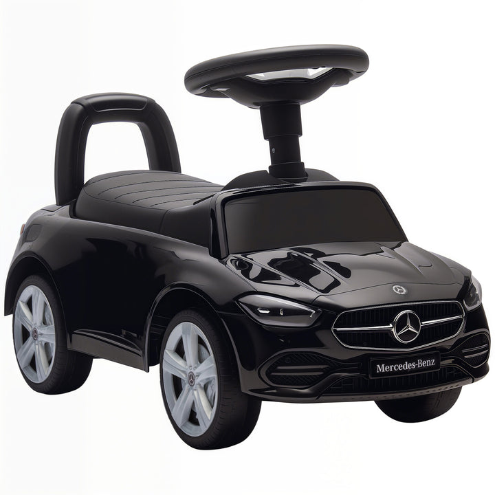 Carro Andador para Crianças de 18-36 Meses Mercedes-Benz Classe C Carro de Passeio com Buzina Volante Sons de Motor e Espaço de Armazenamento 65x28x39 cm Preto