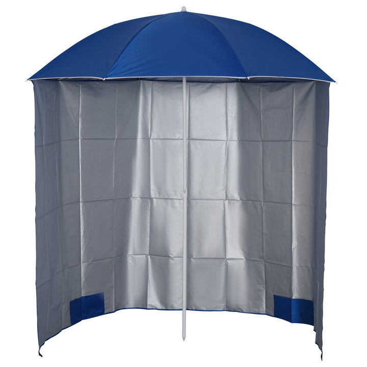 Chapéu de Sol de Praia com Painel Lateral Ø220x220 cm Chapéu de Sol com Manivela Manual 8 Hastes de Aço e Bolsa de Transporte para Jardim Piscina Azul