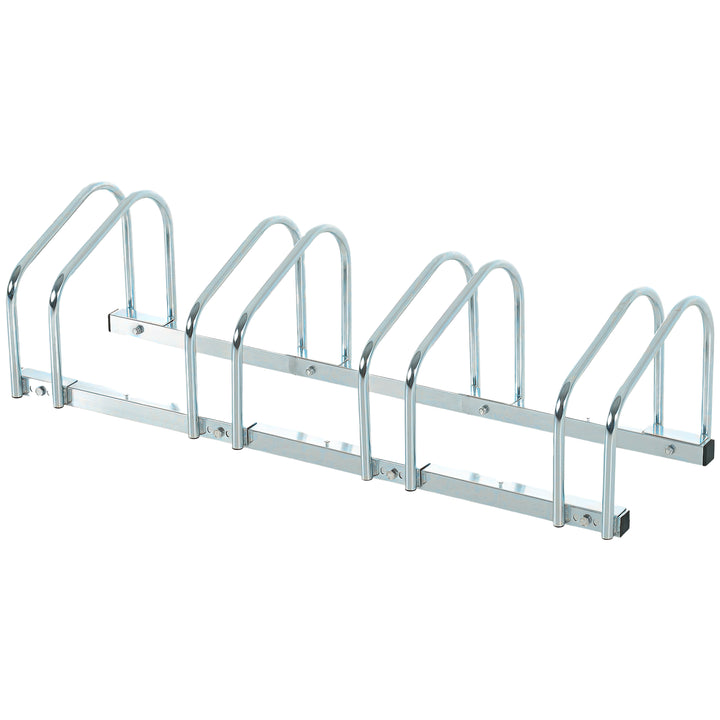 Estacionamento para 4 Bicicletas Suporte de Aço para Estacionar Bicicletas no Chão para Interior e Exterior 110x33x27 cm Prata