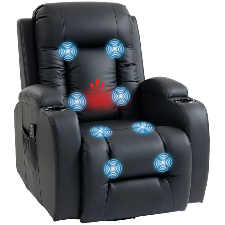 Poltrona de Massagem Reclinável até 145° Poltrona Relax com 8 Pontos de Massagem por Vibração Função de Aquecimento Giratória e Controlo Remoto 82x99x103 cm Preto